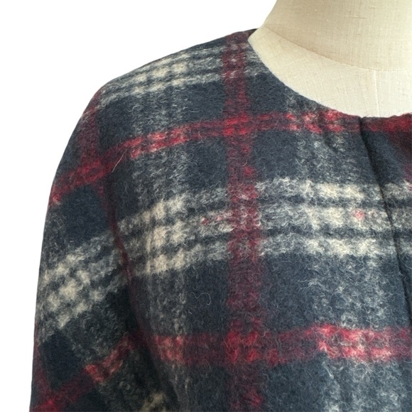 Madewell Navy and Red Brushed Plaid Soft Wool Blend Woman’s Estate Coat Size 10 - Picture 3 of 12